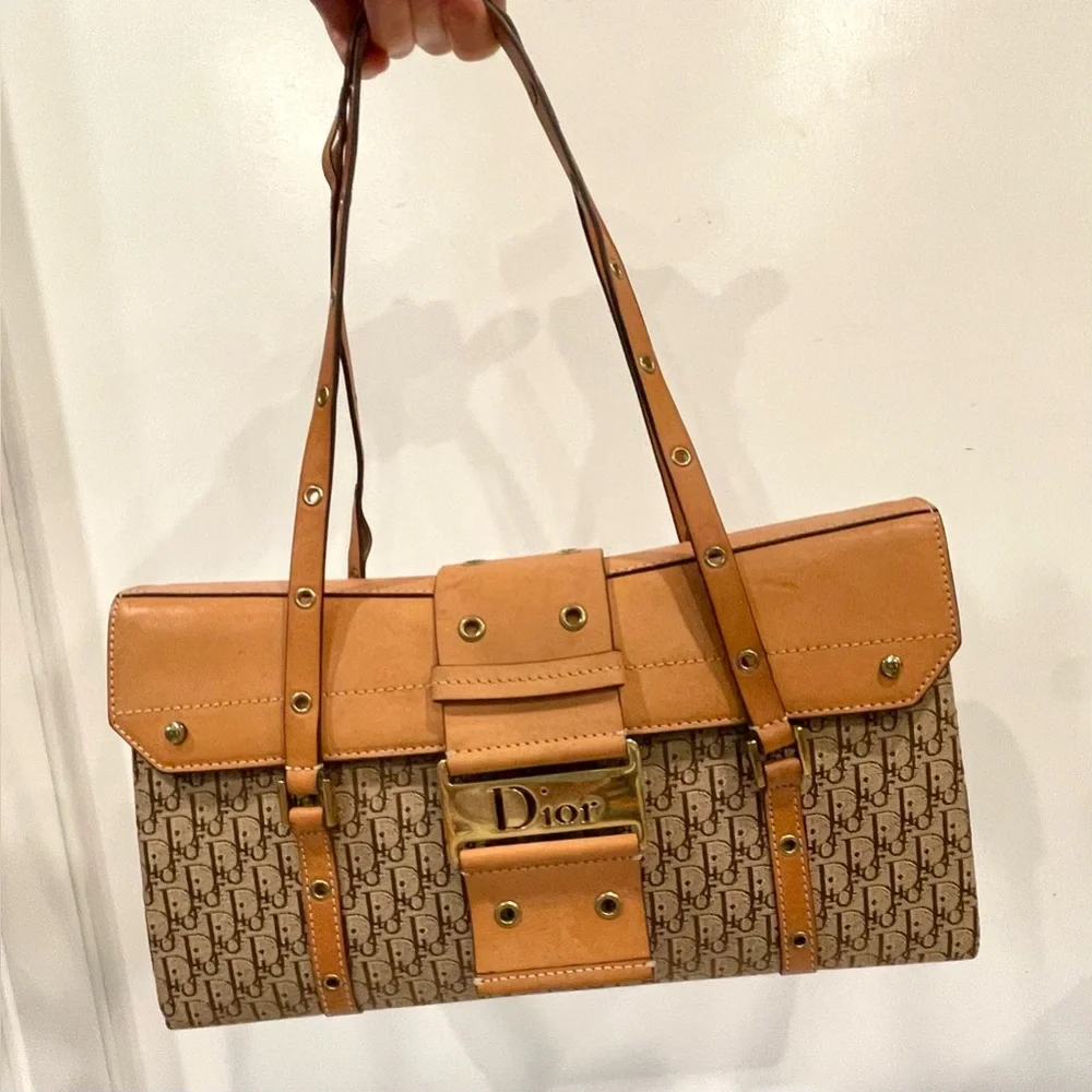 Christian Dior 2003 Diorissimo Street Chic Vintage Shoulder Bag, tan/gold, GUC - Picture 5 of 16